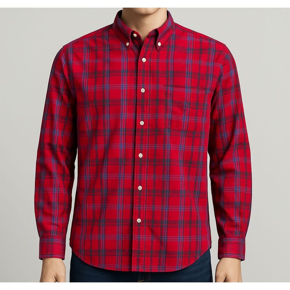 Chaps Easy Care Men’s XL Red Plaid Long Sleeve Button-Down Shirt Classic Casual